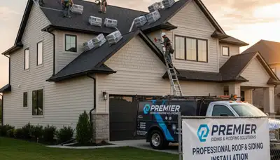Roof installation and vinyl siding specialists working on a home in Las Vegas, NV