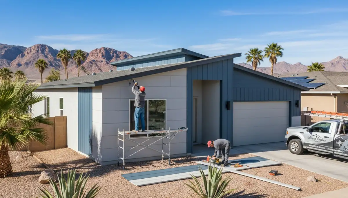 Vinyl siding installation by professional contractors in Las Vegas, NV homes