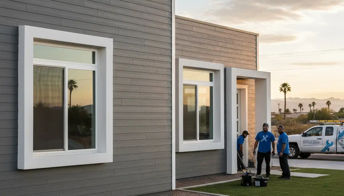 Professional vinyl siding installation on home exterior in Las Vegas, NV by sidinglasvegas.com